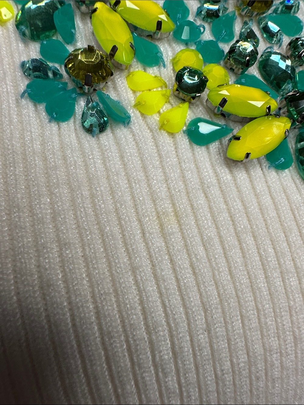 Ruby Rd Women XL Embellished White Sleeveless Knit Top Teal & Yellow Beading - Picture 5 of 8